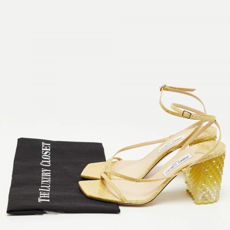 Pre Owned Jimmy Choo Yellow Python Embossed Leather Art Sandals Size 40.5