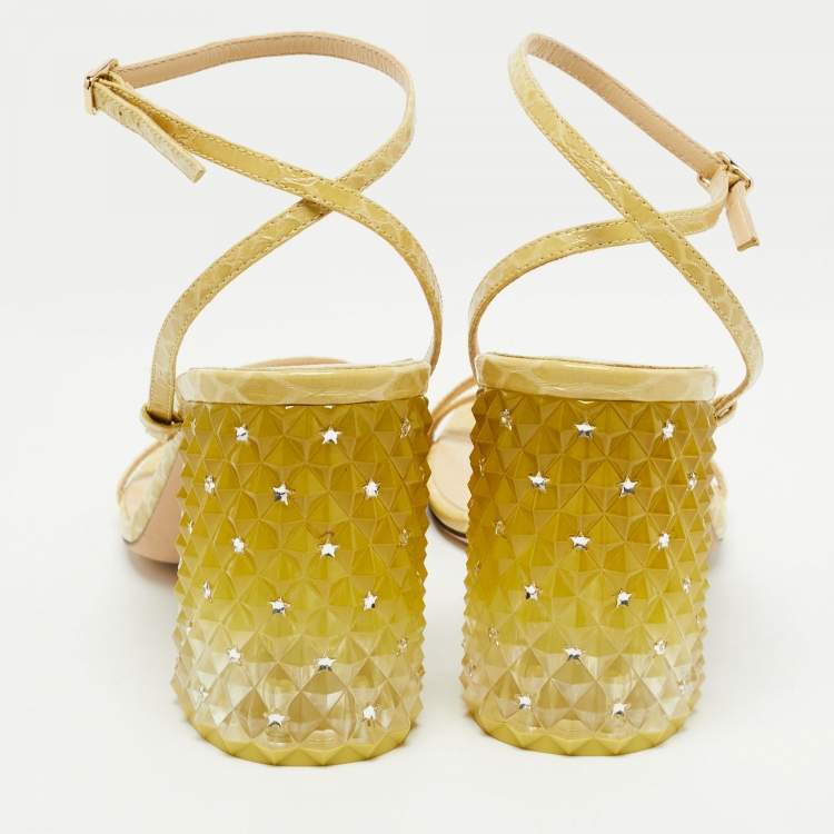 Pre Owned Jimmy Choo Yellow Python Embossed Leather Art Sandals Size 40.5