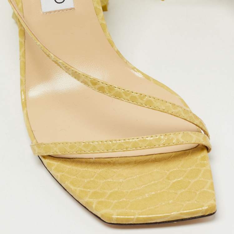 Pre Owned Jimmy Choo Yellow Python Embossed Leather Art Sandals Size 40.5
