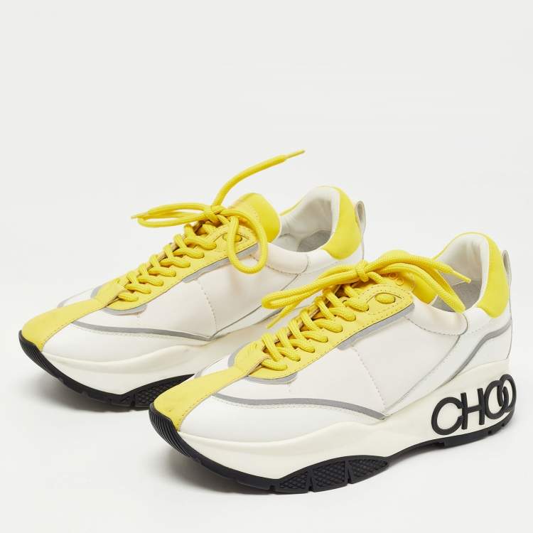 Pre Owned Jimmy Choo Multicolor Leather and Fabric Raine Sneakers Size 38