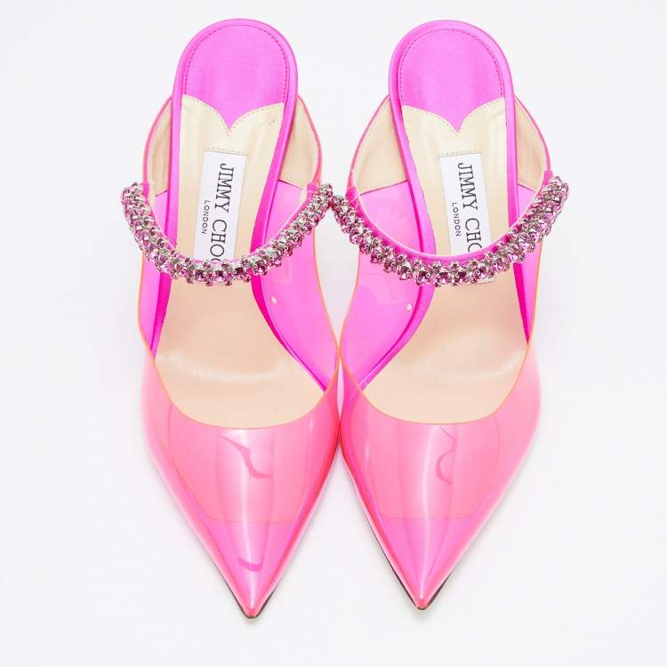 Pre Owned Jimmy Choo Pink Pink PVC and Satin Bing Sandals Size 40