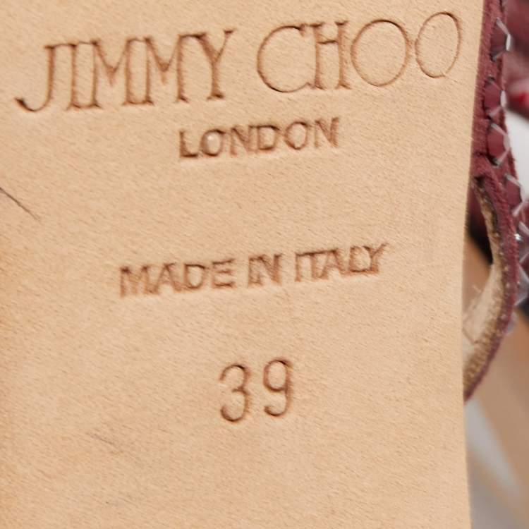 Pre Owned Jimmy Choo Burgundy Suede and Crystal Embellished Mesh Open Toe Sandals Size 39