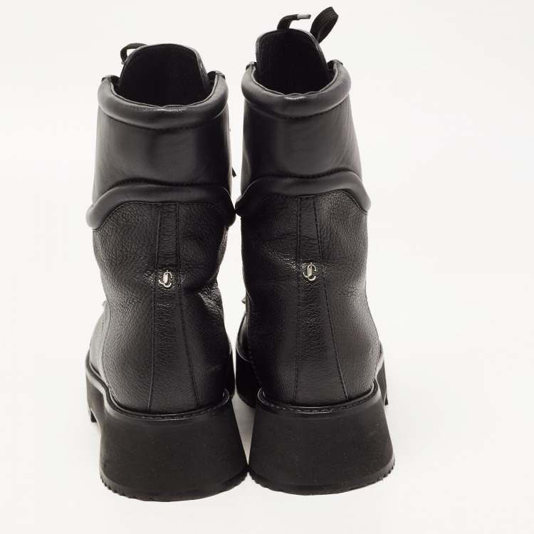 Pre Owned Jimmy Choo Black Leather Crystal Embellished Hadley Ankle Boots Size 38.5 