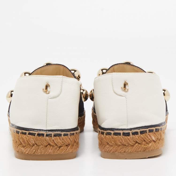 Pre Owned Jimmy Choo White Leather Studded Embellished Espadrille Flats Size 41