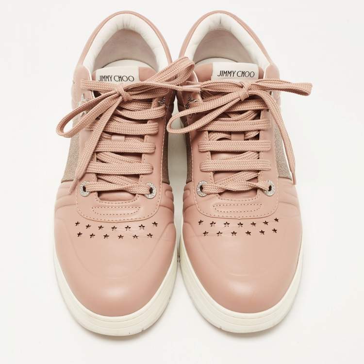 Pre Owned Jimmy Choo Pink Leather Low Top Sneakers Size 40
