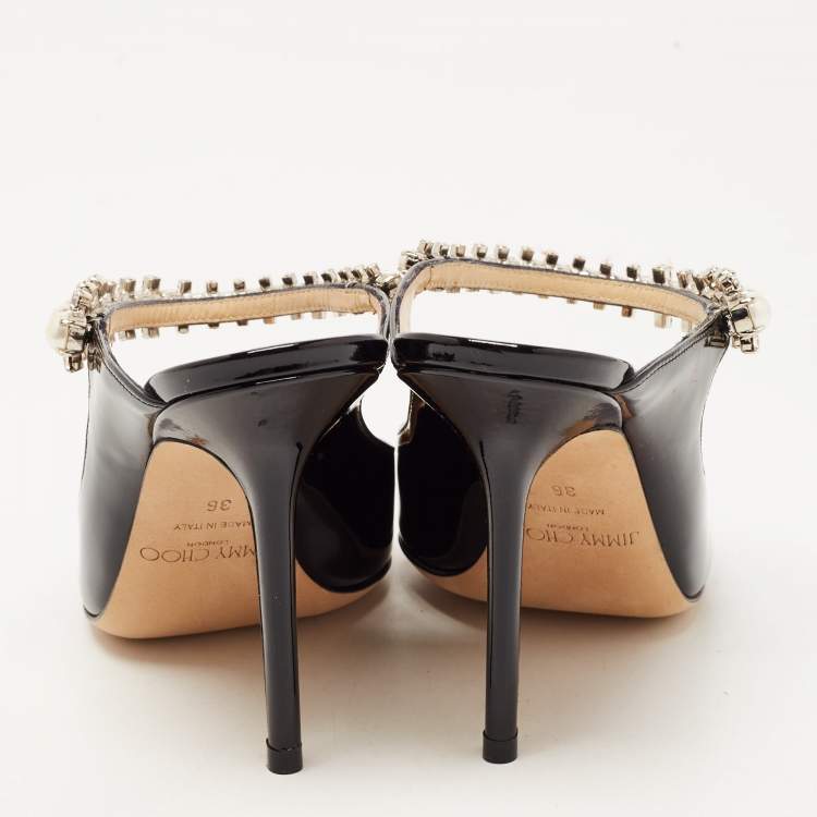 Pre Owned Jimmy Choo Black Patent Leather Crystal Embellished Bing Mules Size 36
