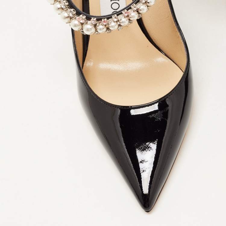 Pre Owned Jimmy Choo Black Patent Leather Crystal Embellished Bing Mules Size 36