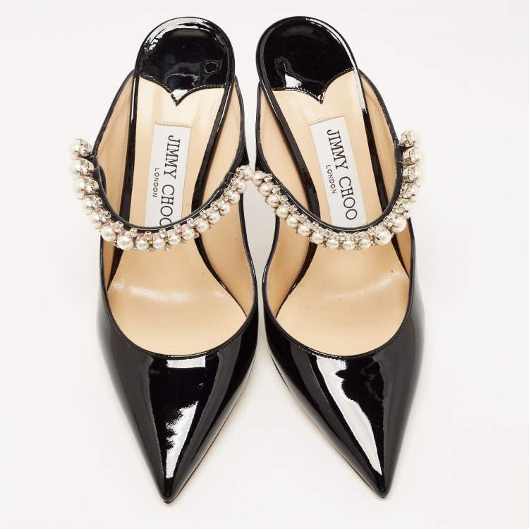 Pre Owned Jimmy Choo Black Patent Leather Crystal Embellished Bing Mules Size 36
