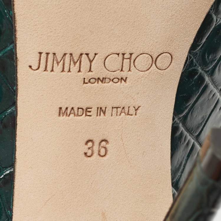 Pre Owned Jimmy Choo Dark Green Croc Embossed Leather Bing Mules Size 36