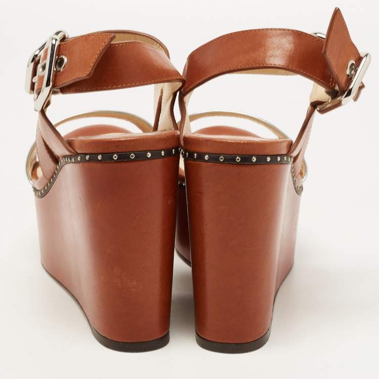 Pre Owned Jimmy Choo Brown/Silver Leather Studded Alton Sandals Size 39