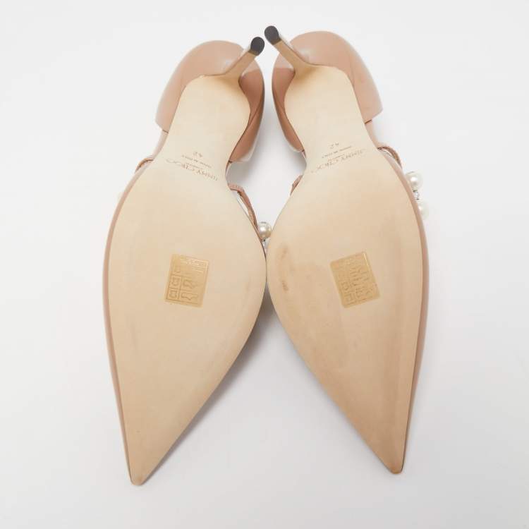 Pre Owned Jimmy Choo Beige Patent Leather Aurelie 85 Pumps Size 42