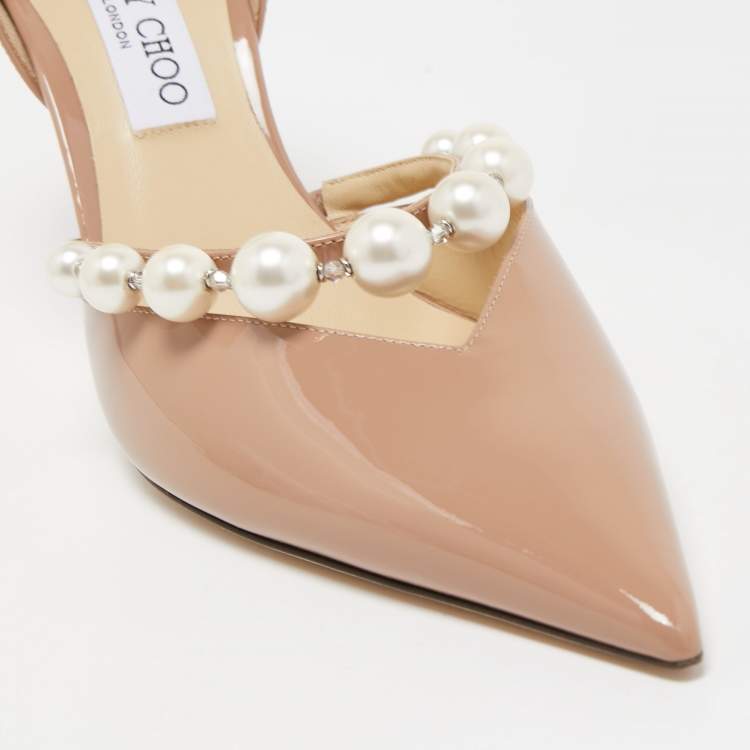 Pre Owned Jimmy Choo Beige Patent Leather Aurelie 85 Pumps Size 42