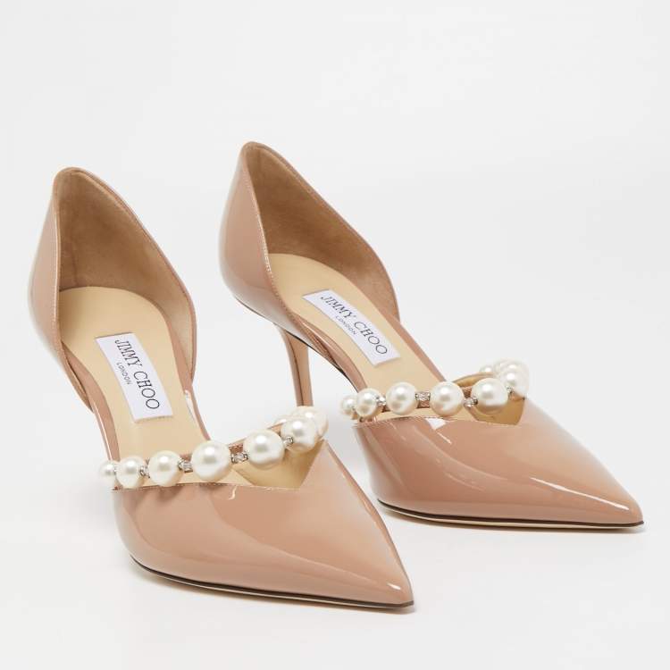 Pre Owned Jimmy Choo Beige Patent Leather Aurelie 85 Pumps Size 42