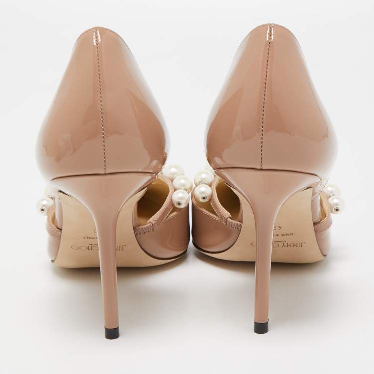 Pre Owned Jimmy Choo Beige Patent Leather Aurelie 85 Pumps Size 42