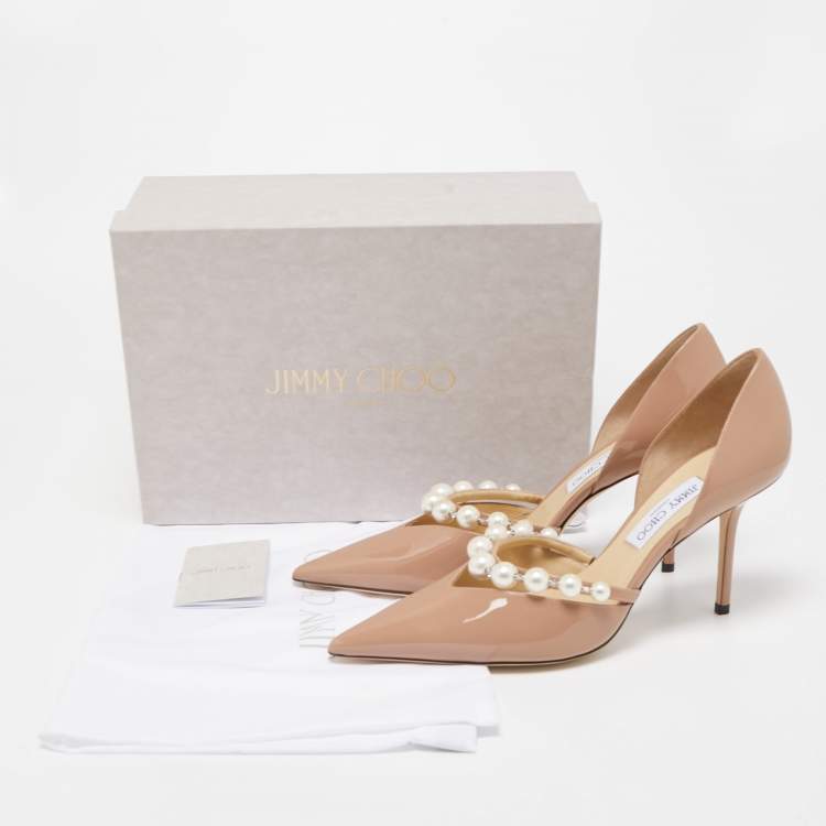 Pre Owned Jimmy Choo Beige Patent Leather Aurelie 85 Pumps Size 42