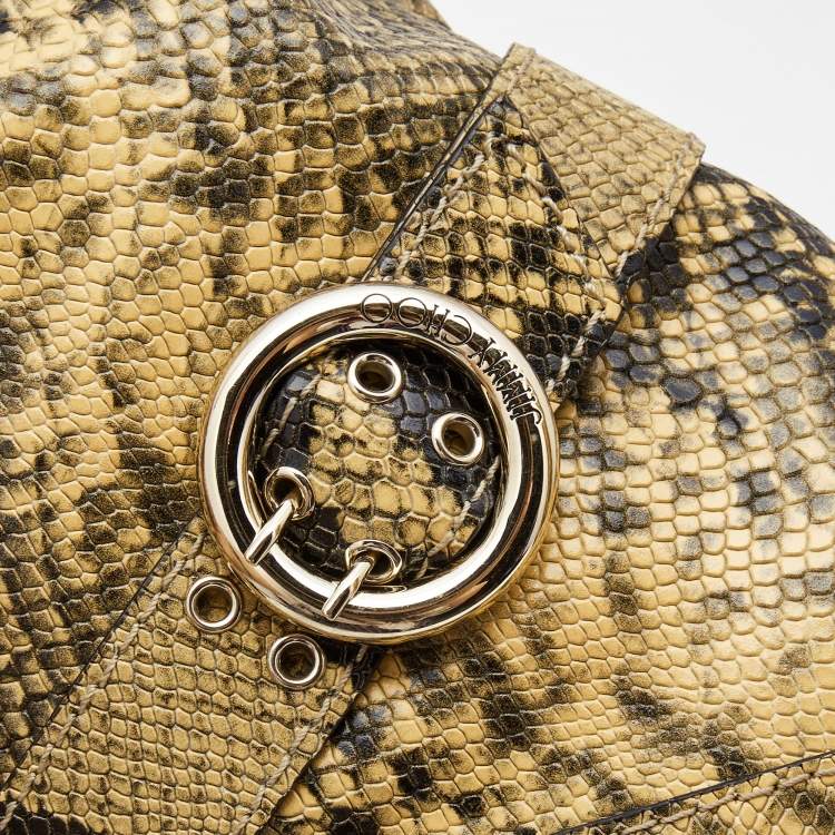 Pre Owned Jimmy Choo Beige/Black Python Embossed Leather Knee Length Boots Size 39