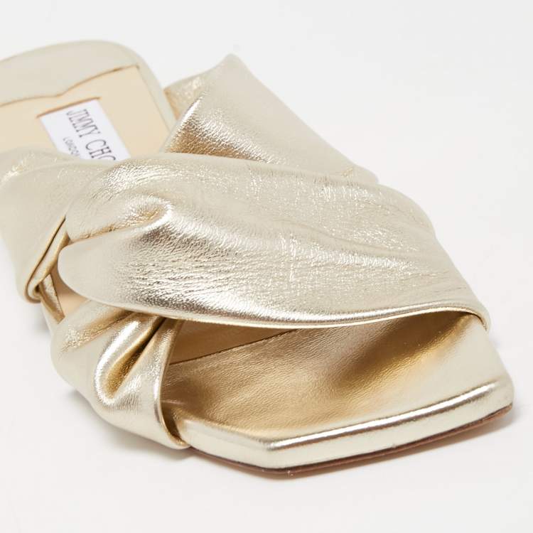 Pre Owned Jimmy Choo Gold Leather Narisa Flat Slides Size 41