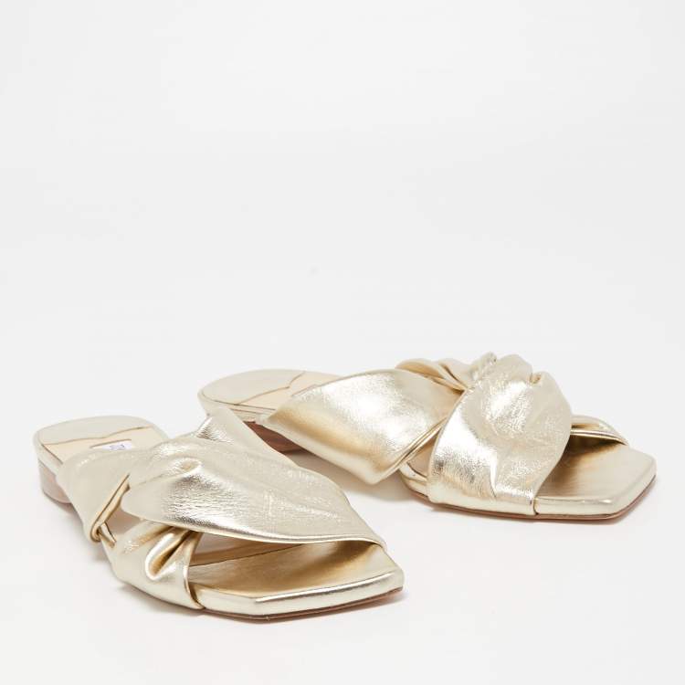 Pre Owned Jimmy Choo Gold Leather Narisa Flat Slides Size 41