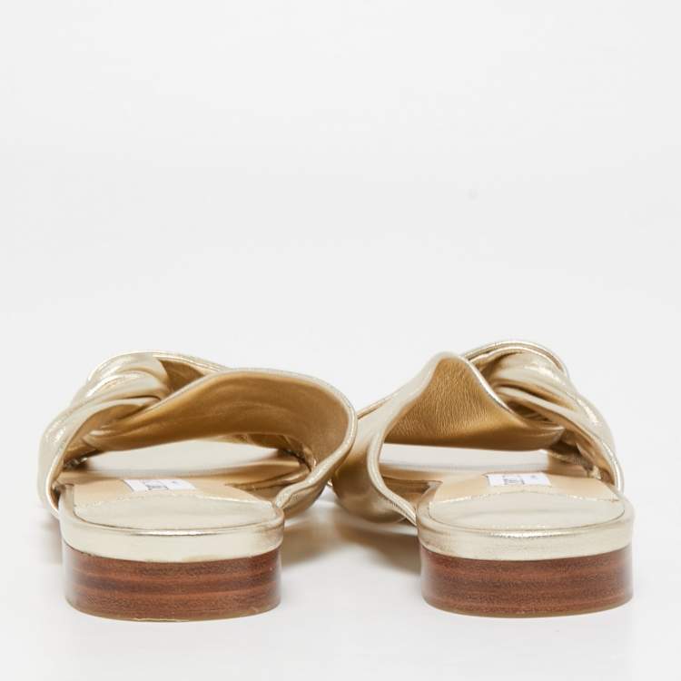 Pre Owned Jimmy Choo Gold Leather Narisa Flat Slides Size 41