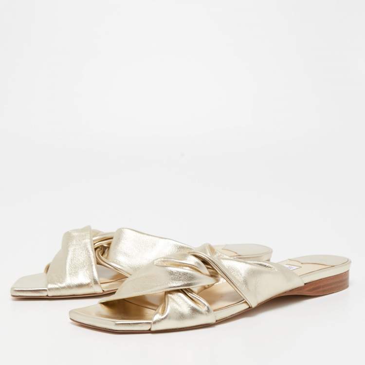 Pre Owned Jimmy Choo Gold Leather Narisa Flat Slides Size 41