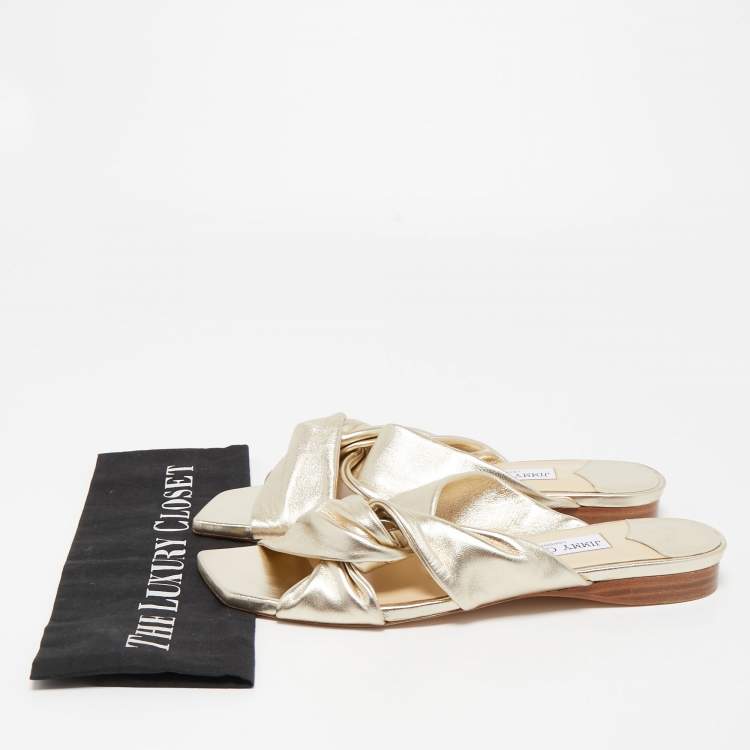Pre Owned Jimmy Choo Gold Leather Narisa Flat Slides Size 41