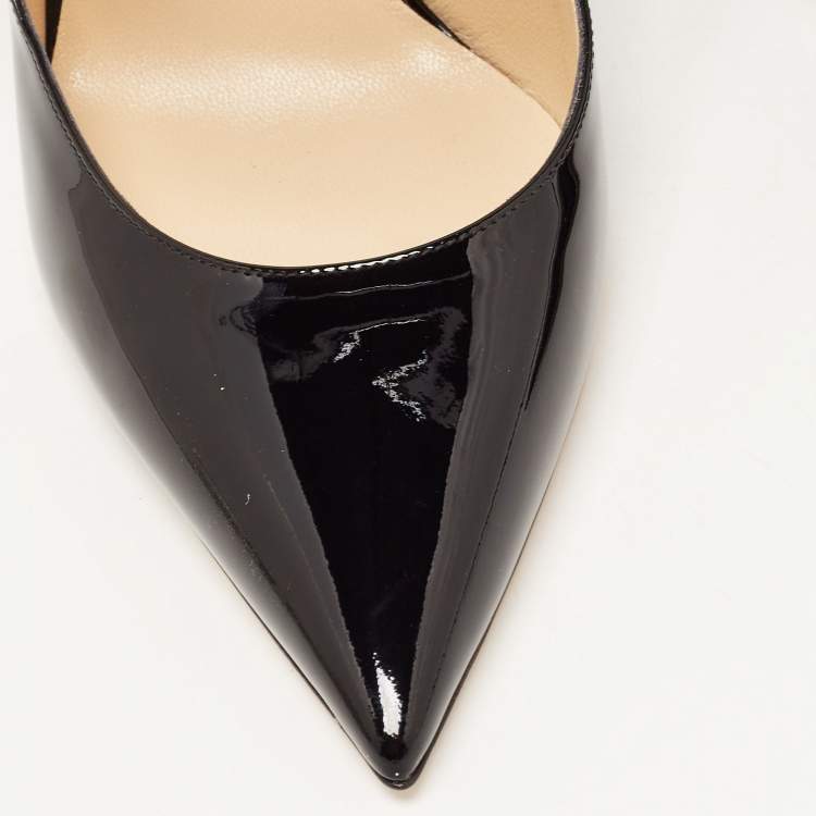 Pre Owned Jimmy Choo Black Patent Leather Crystal Embellished  Bing Mules Size 39