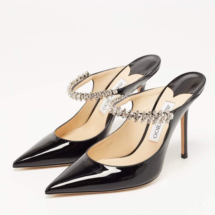 Pre Owned Jimmy Choo Black Patent Leather Crystal Embellished Bing Mules Size 39