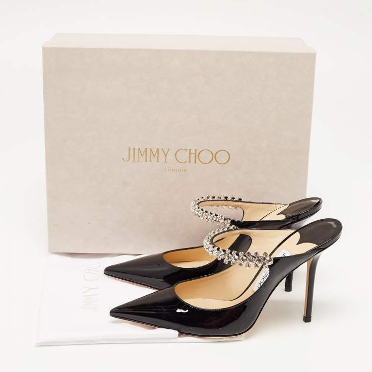 Pre Owned Jimmy Choo Black Patent Leather Crystal Embellished Bing Mules Size 39