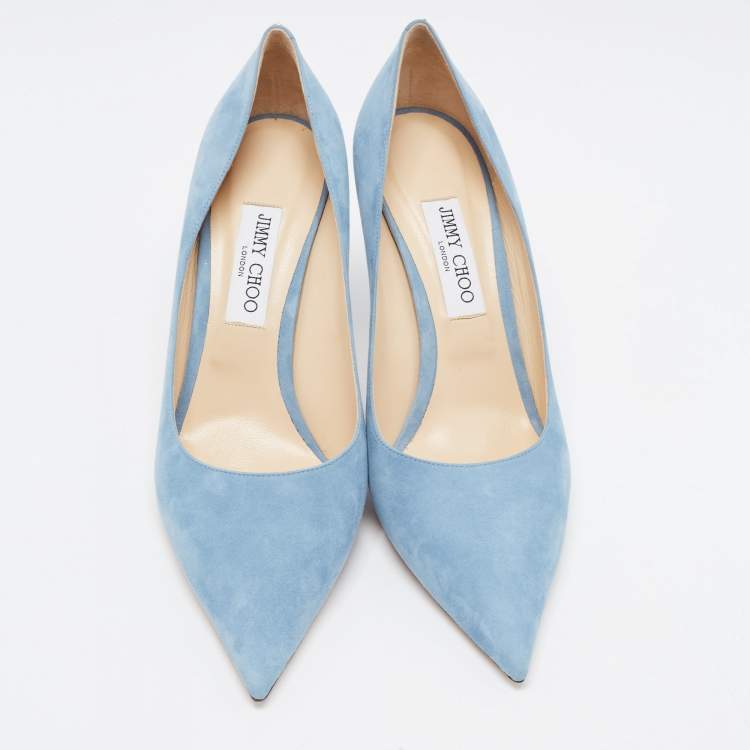 Pre Owned Jimmy Choo Blue Suede Love 85 Pumps Size 42