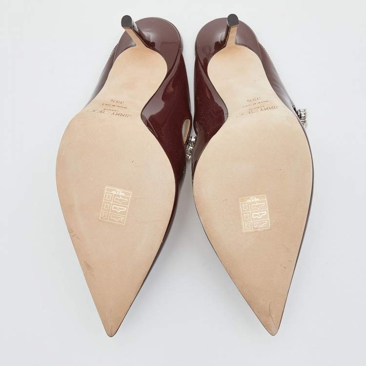 Pre Owned Jimmy Choo Burgundy Patent Leather Bing Mules Size 39.5