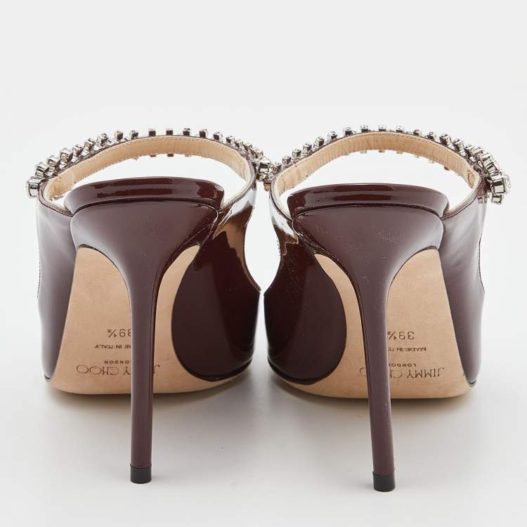 Pre Owned Jimmy Choo Burgundy Patent Leather Bing Mules Size 39.5