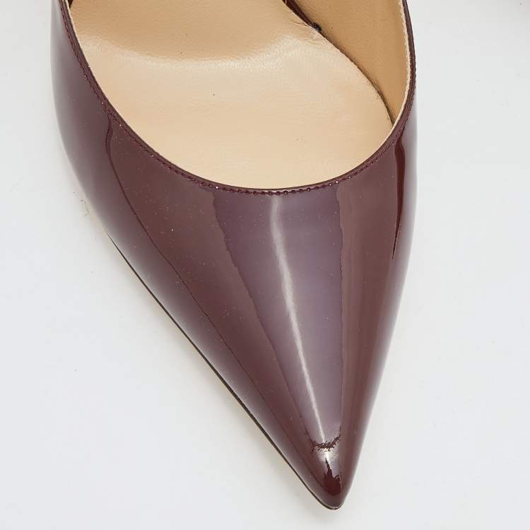Pre Owned Jimmy Choo Burgundy Patent Leather Bing Mules Size 39.5