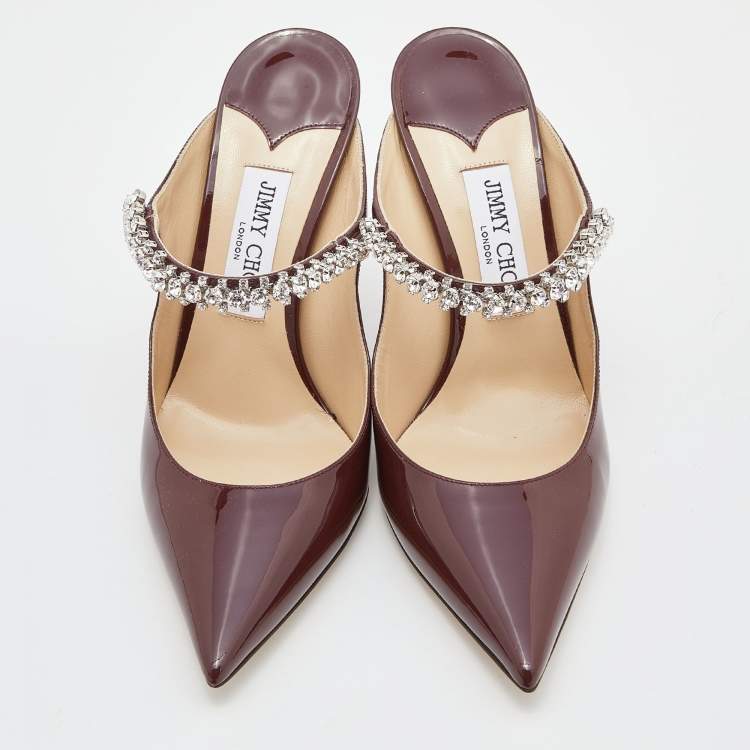 Pre Owned Jimmy Choo Burgundy Patent Leather Bing Mules Size 39.5