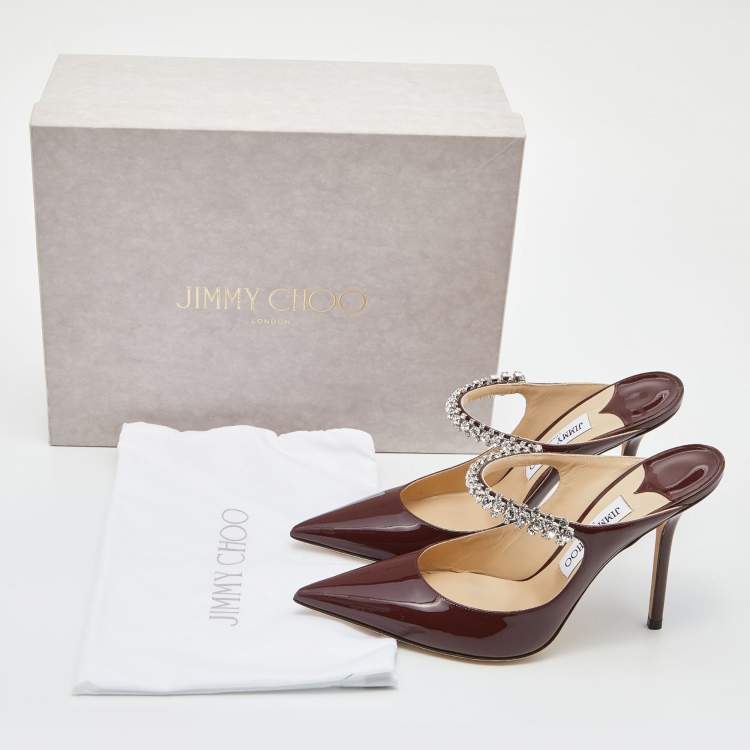 Pre Owned Jimmy Choo Burgundy Patent Leather Bing Mules Size 39.5