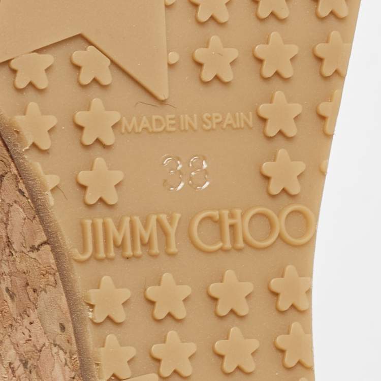 Pre Owned Jimmy Choo Beige Patent Leather Prima Cork Wedge Sandals Size 38