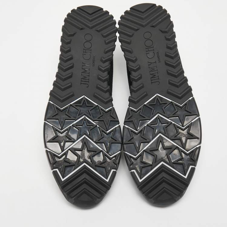 Pre Owned Jimmy Choo Black Knit Fabric Crystal Embellished Low Top Sneakers Size 38