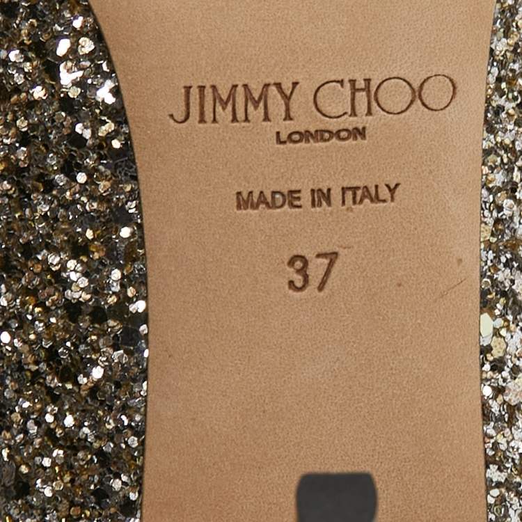 Pre Owned Jimmy Choo Gold Coarse Glitter Romy Pointed Toe Pumps Size 37