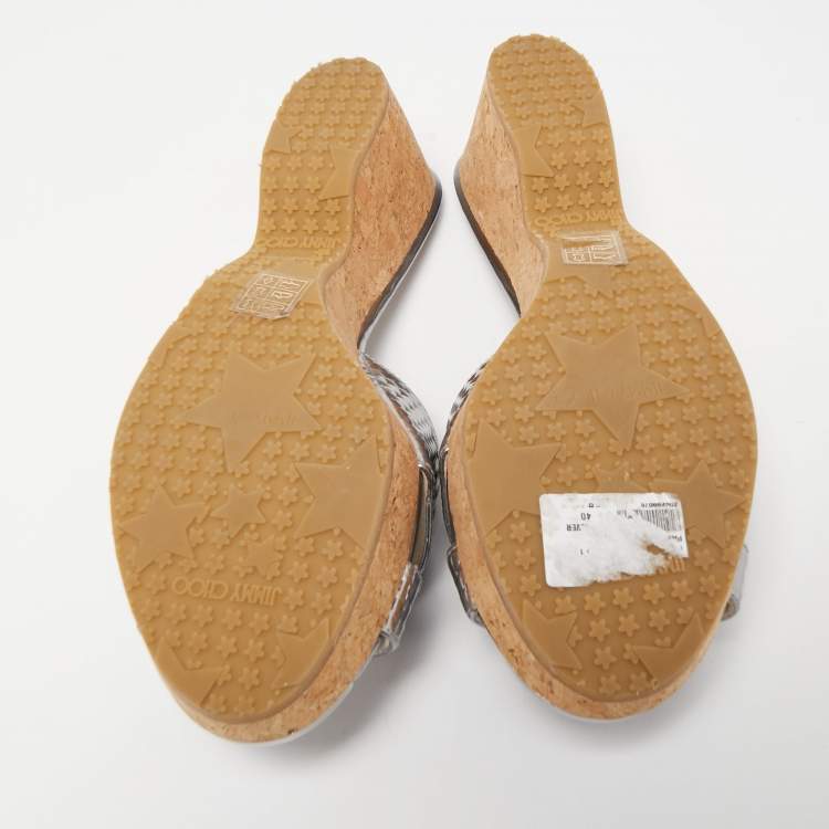 Pre Owned Jimmy Choo Silver Leather Prima Wedge Sandals Size 40