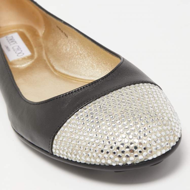 Pre Owned Jimmy Choo Black Leather Waine Ballet Flats Size 40