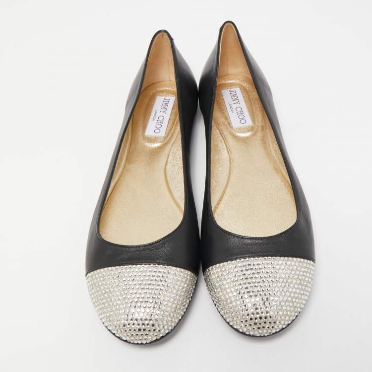 Pre Owned Jimmy Choo Black Leather Waine Ballet Flats Size 40