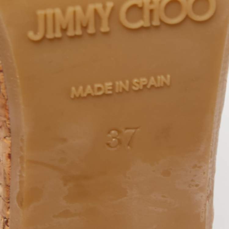 مملوكة مسبقًا Jimmy Choo Cream/Black Water Sneaker Leather Naylor Wedge Sandals Size 37