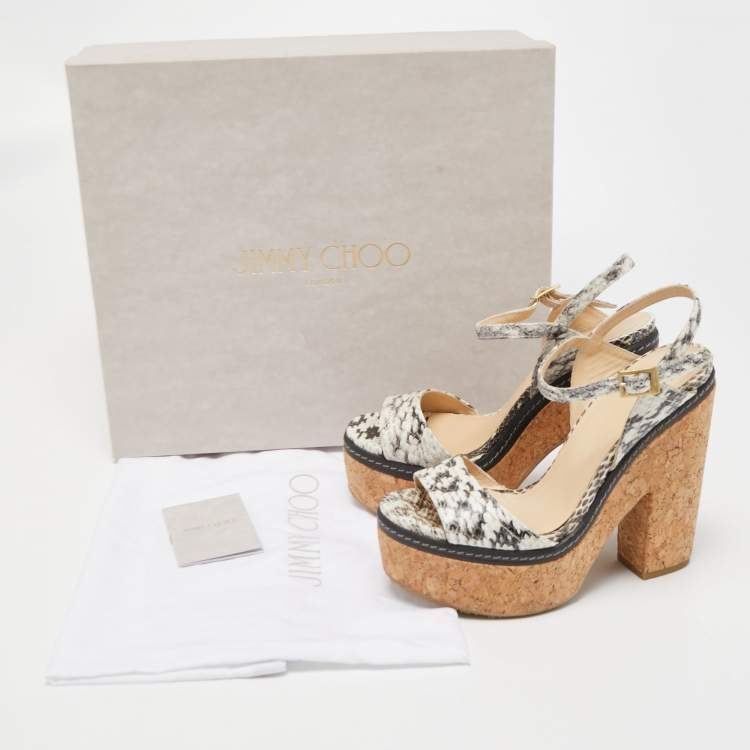 مملوكة مسبقًا Jimmy Choo Cream/Black Water Sneaker Leather Naylor Wedge Sandals Size 37