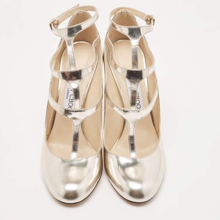 مملوكة مسبقً�ا Jimmy Choo Gold Leather Doll Caged Pumps Size 38
