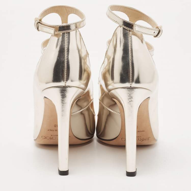 مملوكة مسبقًا Jimmy Choo Gold Leather Doll Caged Pumps Size 38