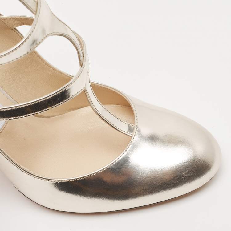 مملوكة مسبقًا Jimmy Choo Gold Leather Doll Caged Pumps Size 38