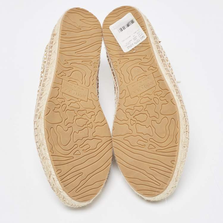 Pre Owned Jimmy Choo Two Tone Raffia and Glitter Low Top Sneakers Size 38