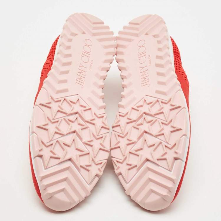Pre Owned Jimmy Choo Red Suede and Mesh Oakland Sneakers Size 38.5