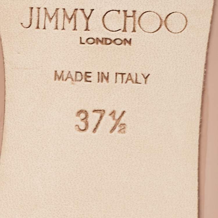 Pre Owned Jimmy Choo Beige Patent Leather Bing Crystal Embellished Pointed Toe Mules Size 37.5