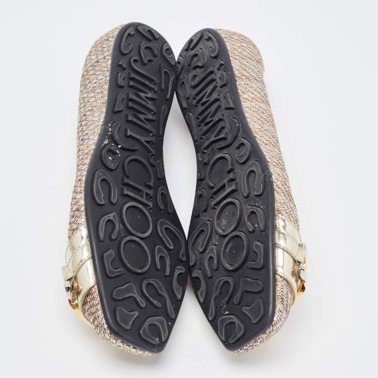 Pre Owned Jimmy Choo Metallic Leather and Glitter Ballet Flats Size 38.5
