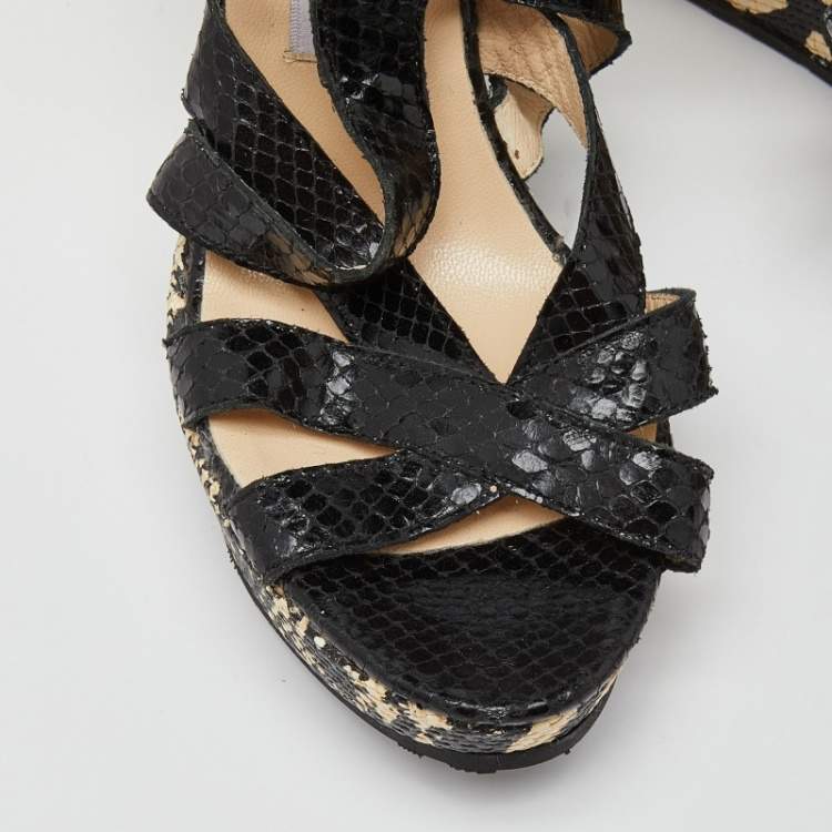Pre Owned Jimmy Choo Black Snakeskin Platform Wedge Sandals Size 38